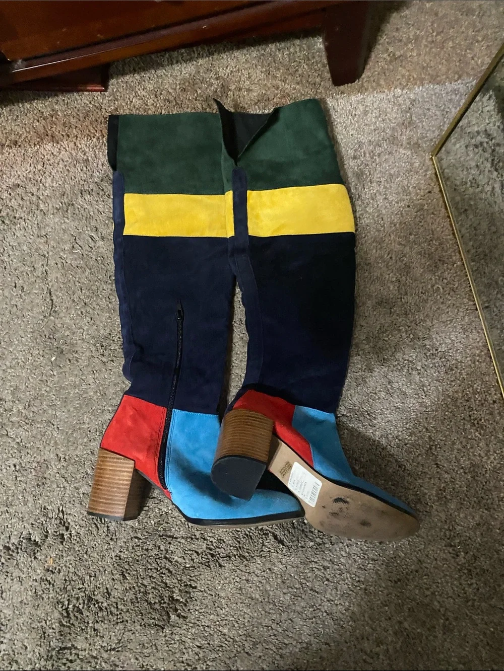 Zara Multi-Color Suede Over-the-Knee Colorblock Boots